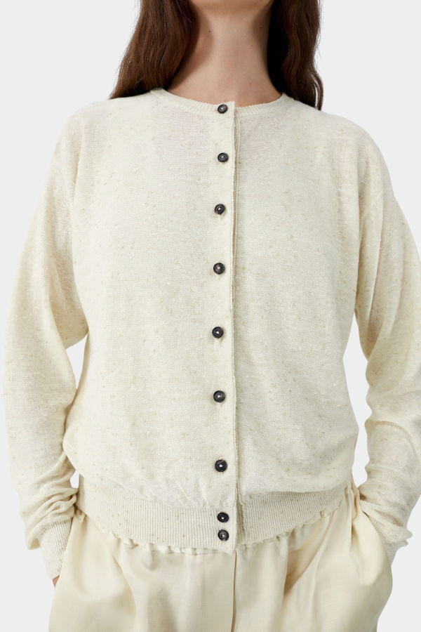 Cordera Linen & Cotton Flecked Cardigan - Cream