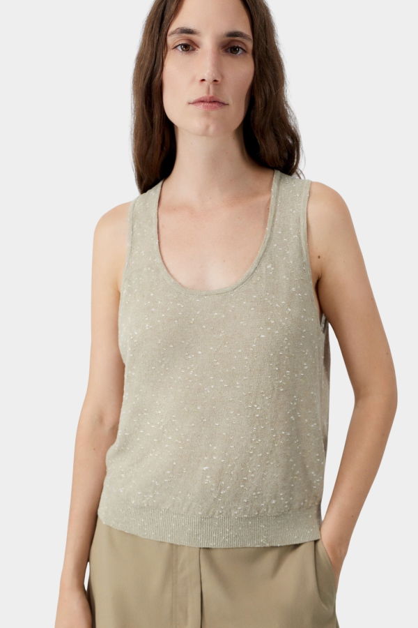 Cordera Linen & Cotton Flecked Tank Top - Beige