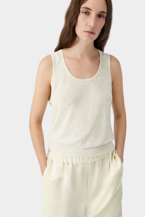 Cordera Linen & Cotton Flecked Tank Top - Cream