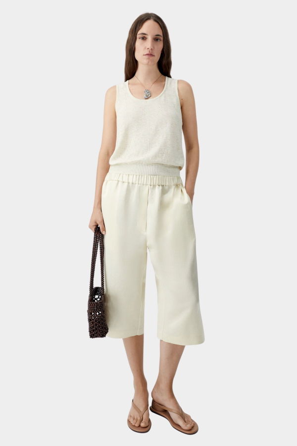 Cordera Linen & Cotton Flecked Tank Top - Cream