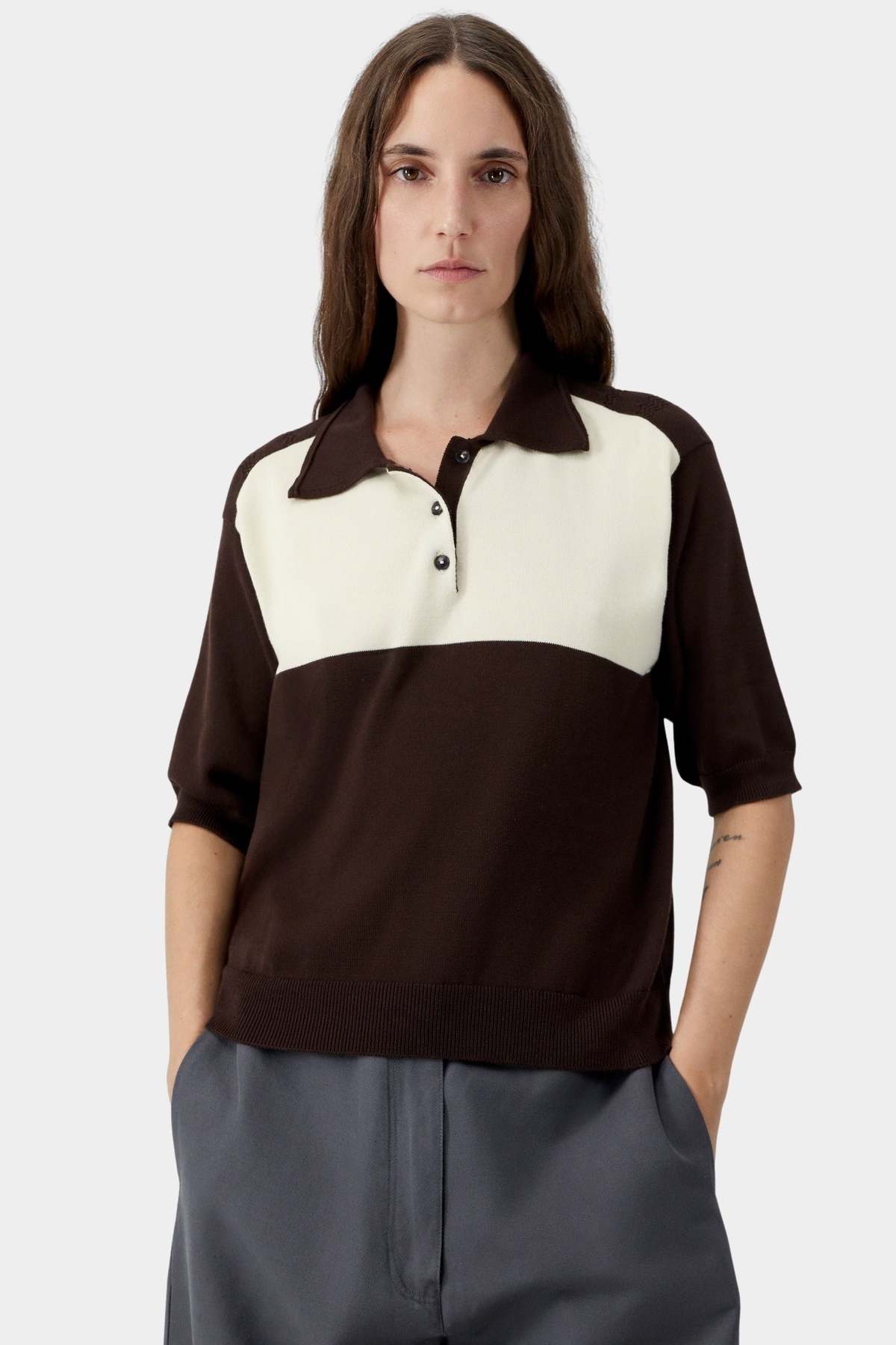 Cordera Organic Cotton Colorblock Polo - Brown - Image 1 of 4