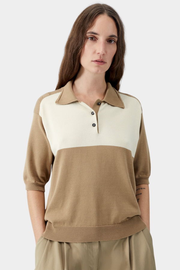 Cordera Organic Cotton Colorblock Polo - Camel