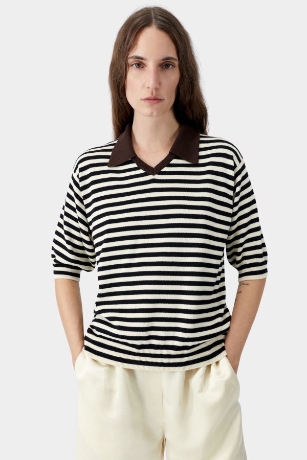 Cordera Organic Cotton V Neck Polo - Striped