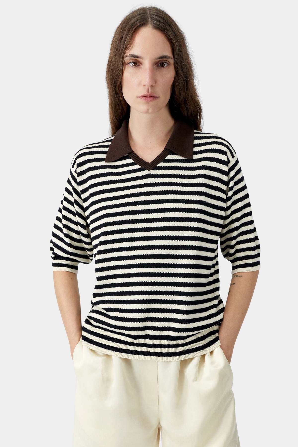 Cordera Organic Cotton V Neck Polo - Striped - Image 1 of 4
