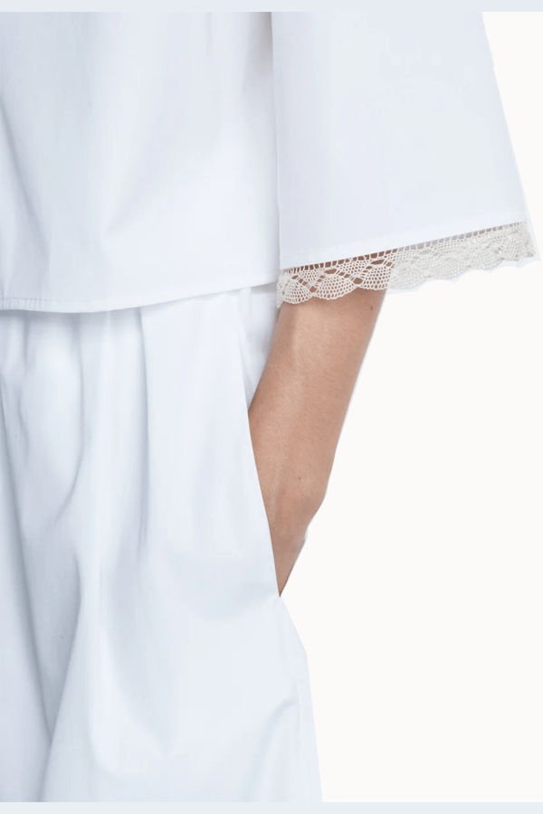 MARIA McMANUS Cropped Lace Short Sleeve Shirt - White