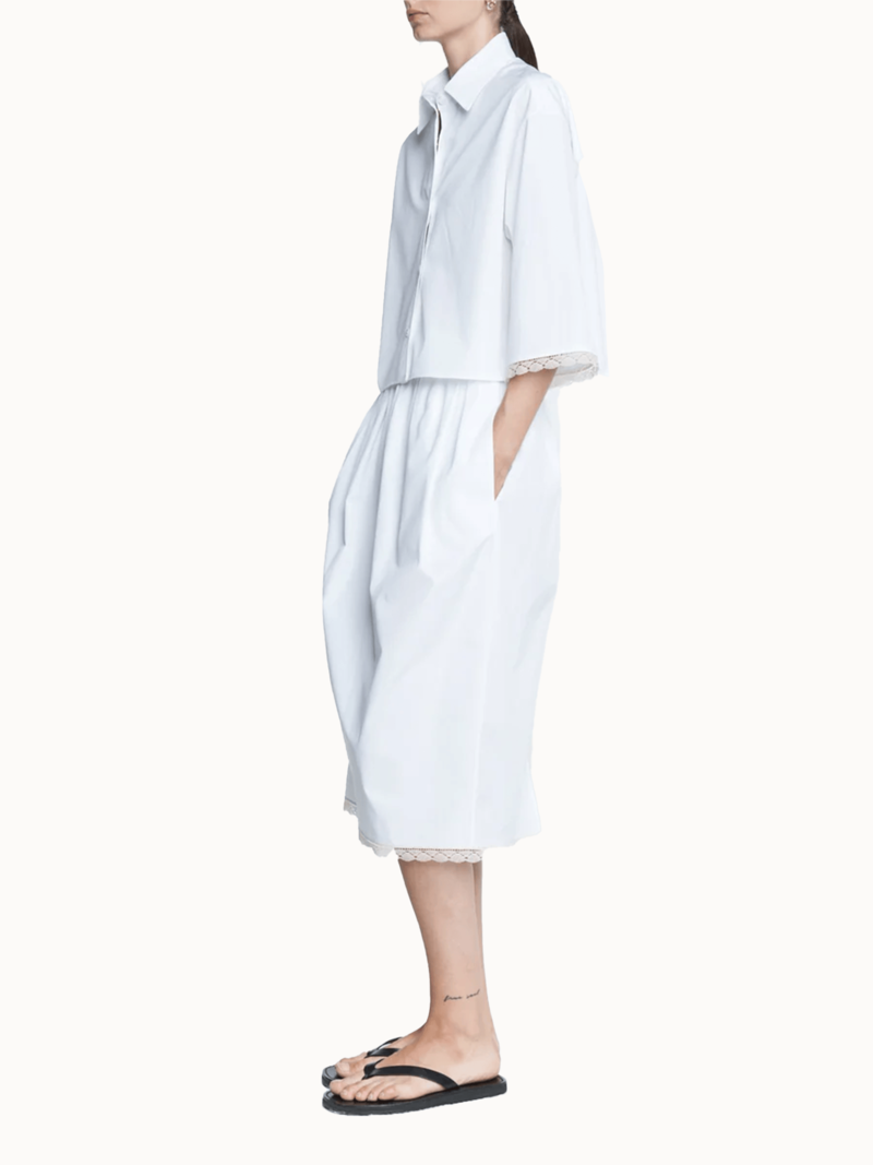 MARIA McMANUS Cropped Lace Short Sleeve Shirt - White