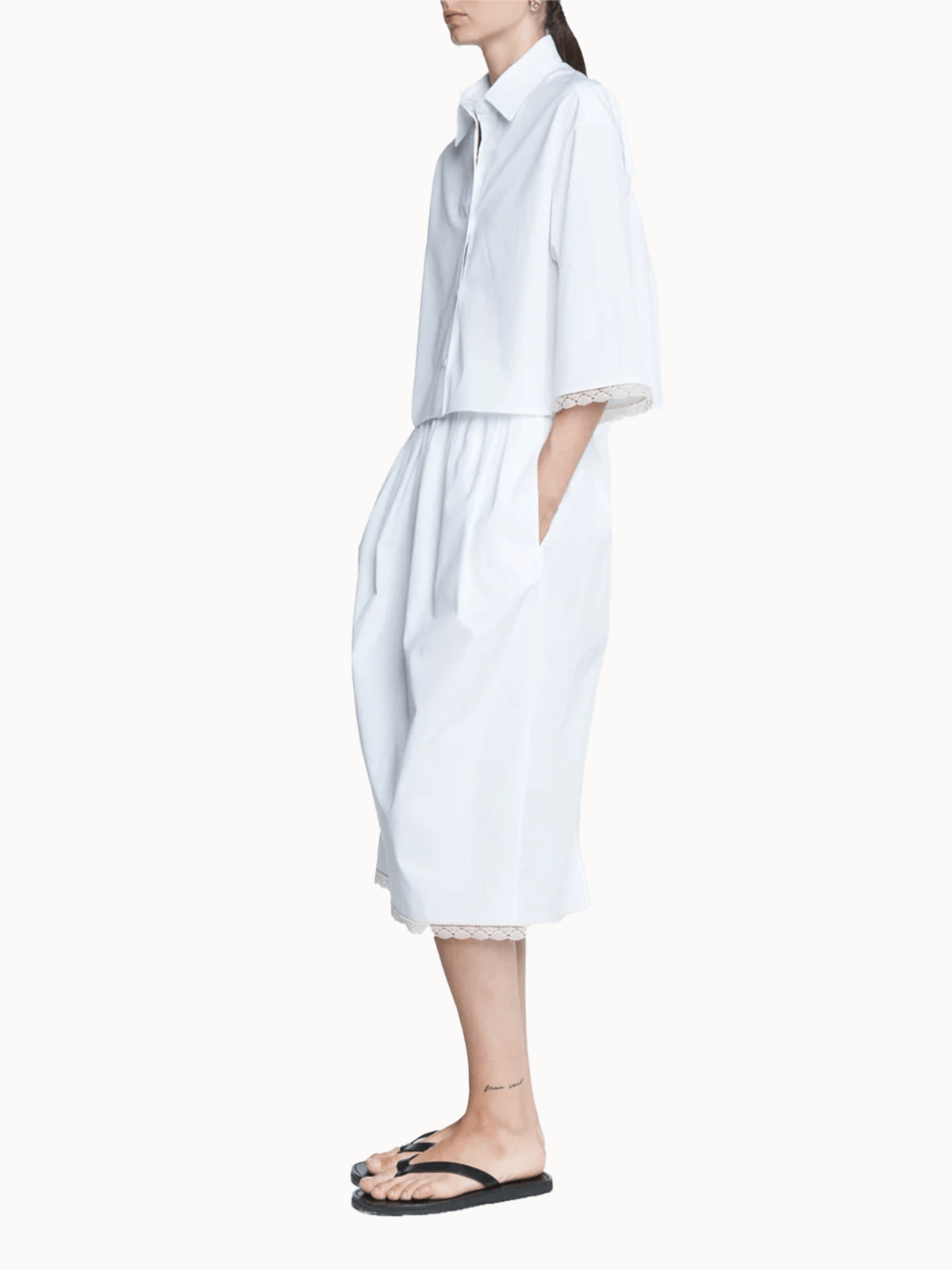 MARIA McMANUS Cropped Lace Short Sleeve Shirt - White - Image 4 of 4