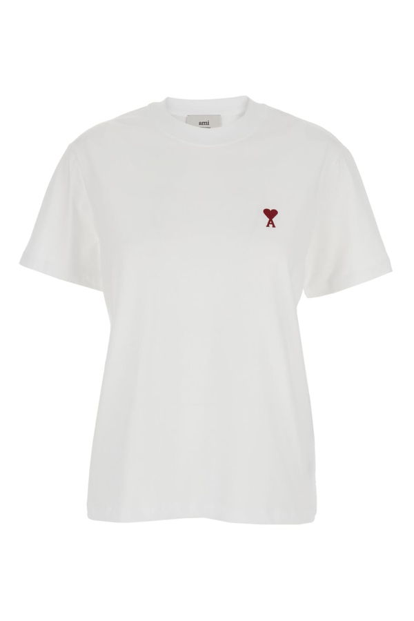 Ami Alexandre Mattiussi Cotton T-Shirt With Ami De Coeur Embroidery On The Front - White