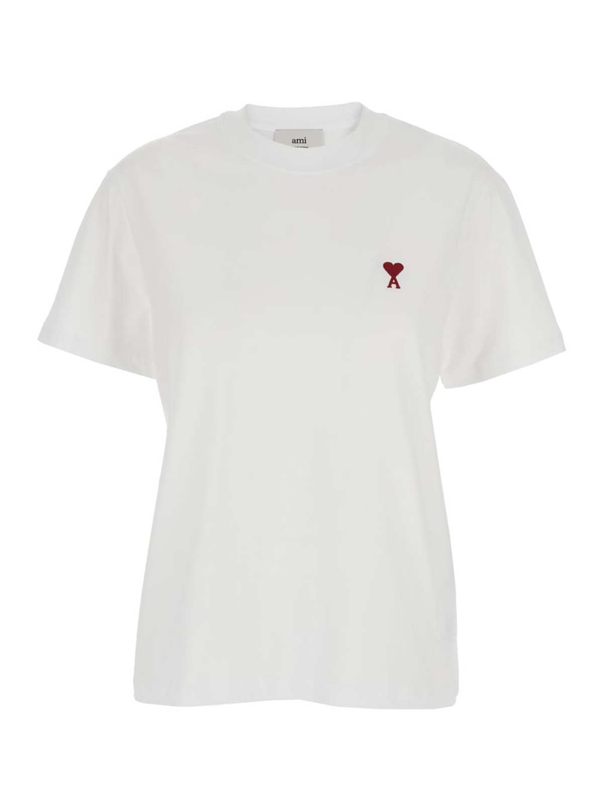Ami Alexandre Mattiussi Cotton T-Shirt With Ami De Coeur Embroidery On The Front - White - Image 1 of 3