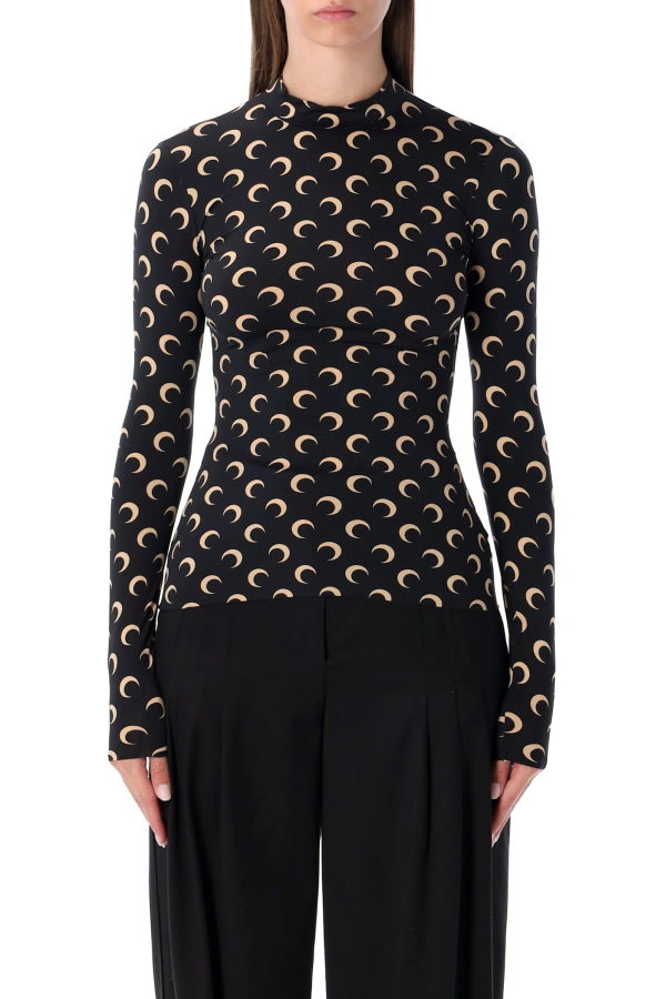 MARINE SERRE Moon All-Over Slim Top - Black/Moon Tan