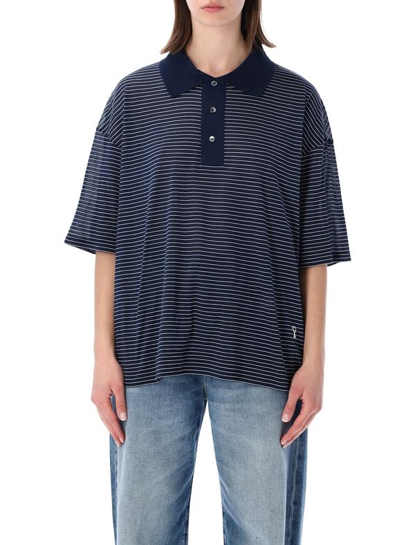 Ami Alexandre Mattiussi Ami Paris Blue Striped Cotton Polo
