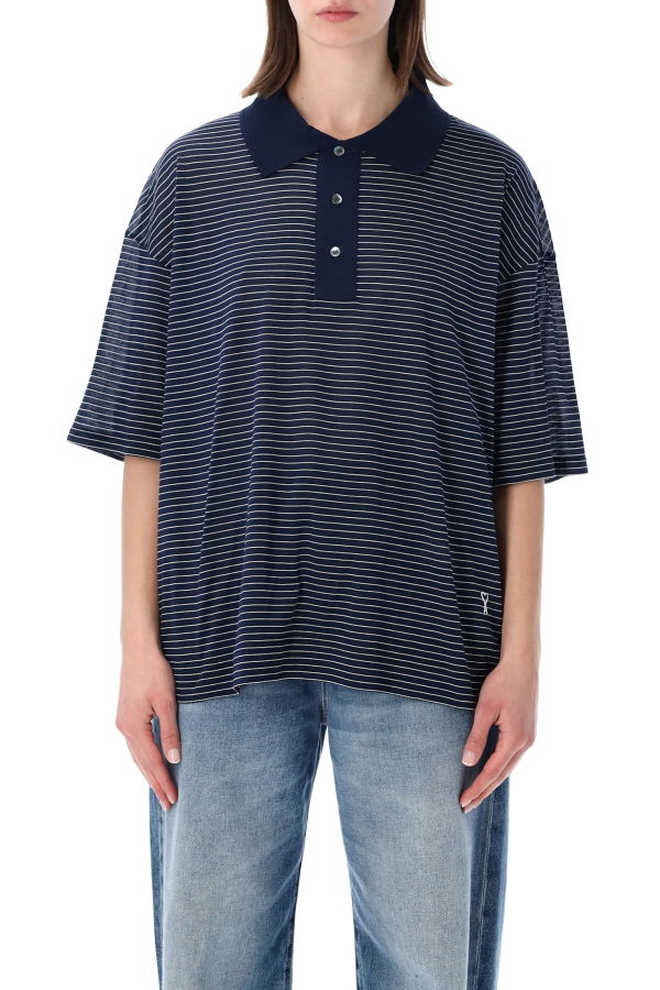Ami Alexandre Mattiussi Ami Paris Blue Striped Cotton Polo