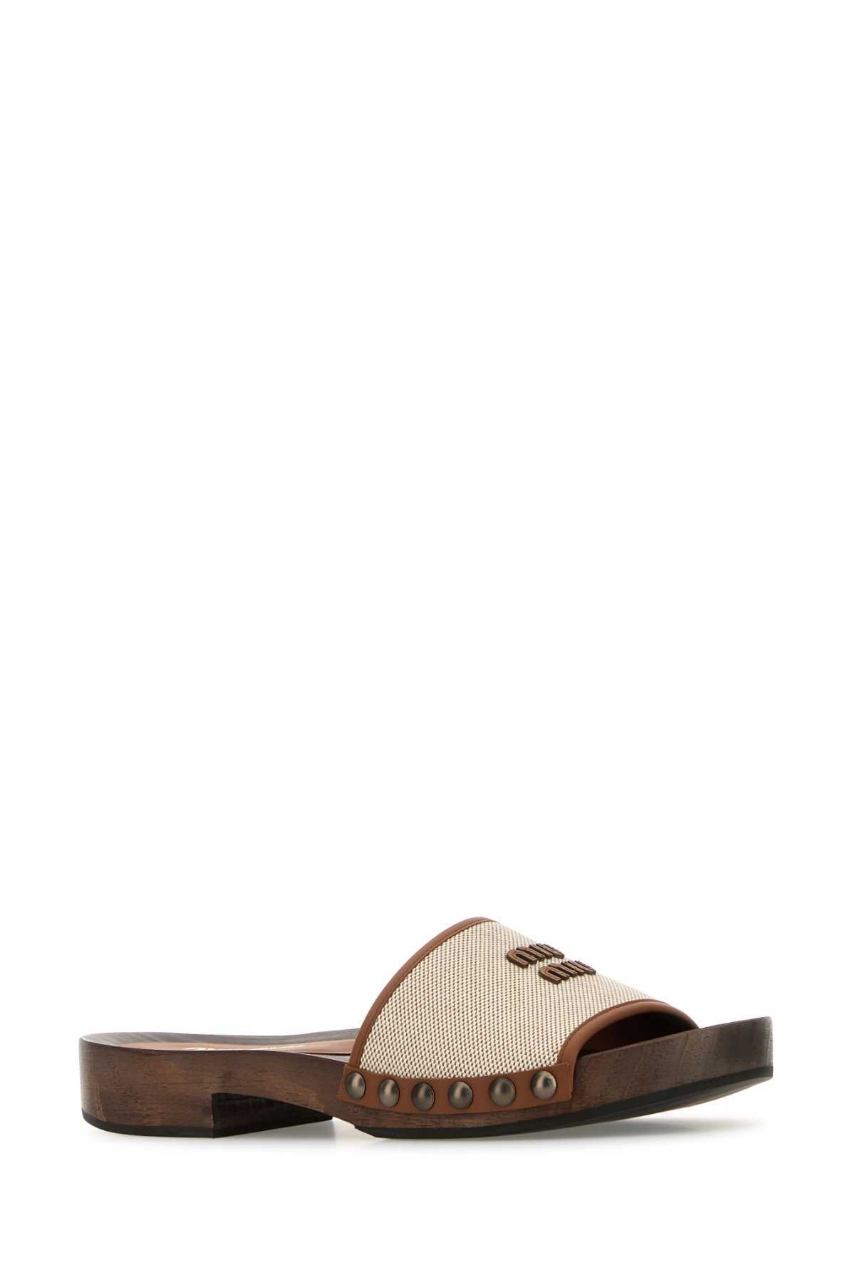 MIU MIU Two-Tone Canvas Clogs - Naturale Brandy - Image 2 of 2