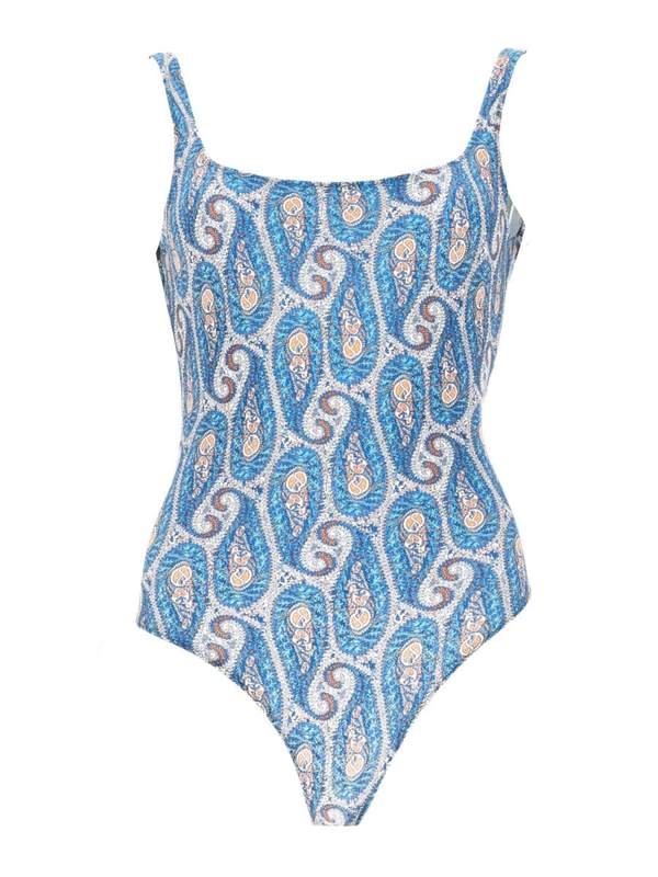 Etro Floral Paisley Print One-Piece Swimsuit - Blue