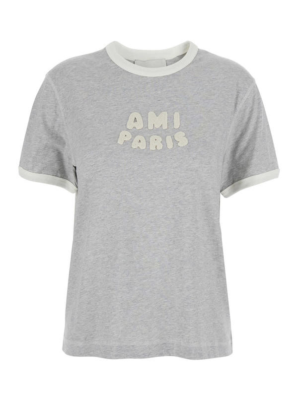 Ami Alexandre Mattiussi T-Shirt With Embroidered Patch Ami Paris - Gray Ami Alexandre Mattiussi T-Shirt With Embroidered Patch Ami Paris - Gray