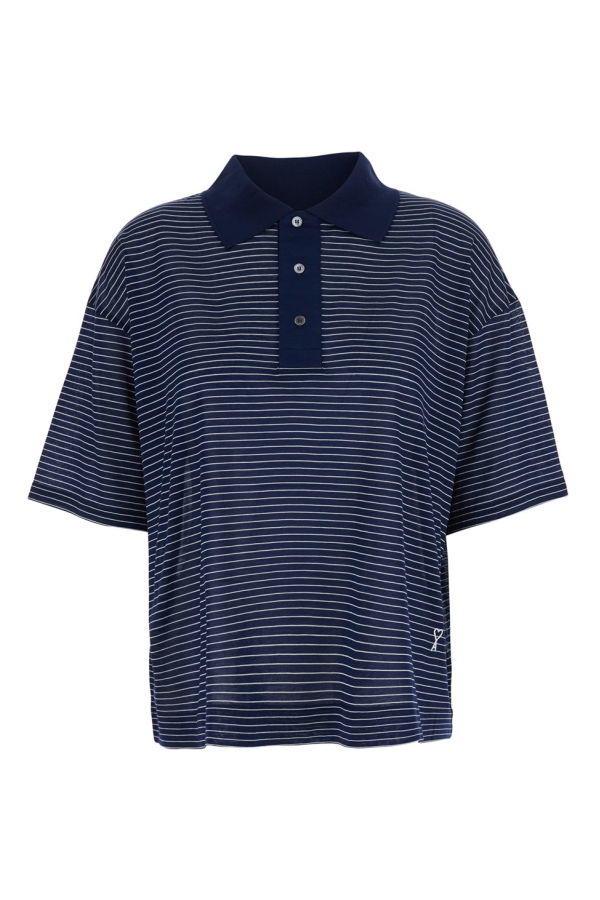 Ami Alexandre Mattiussi Striped Boxy Fit With Ami De Coeur Patch Polo - Blue