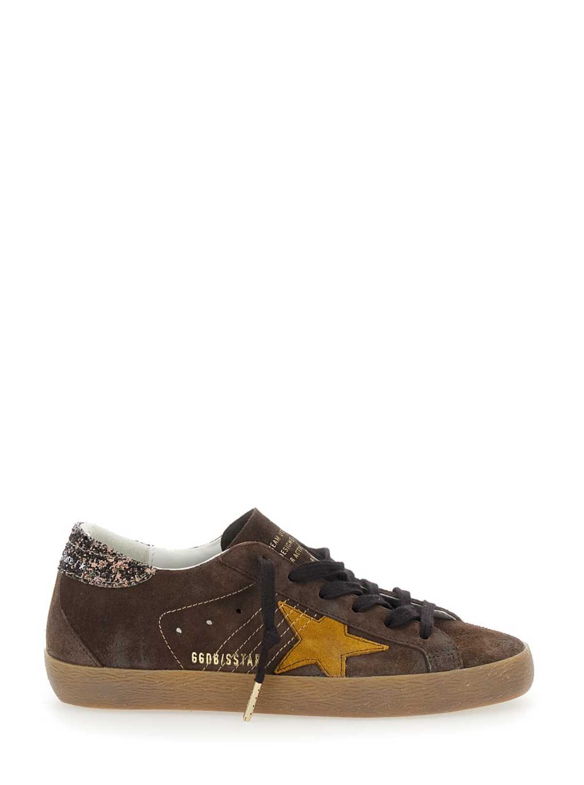Golden Goose Super-Star Sneakers With Suede Upper and Glitter Detail on Brown Heel - Brown - Image 1 of 4