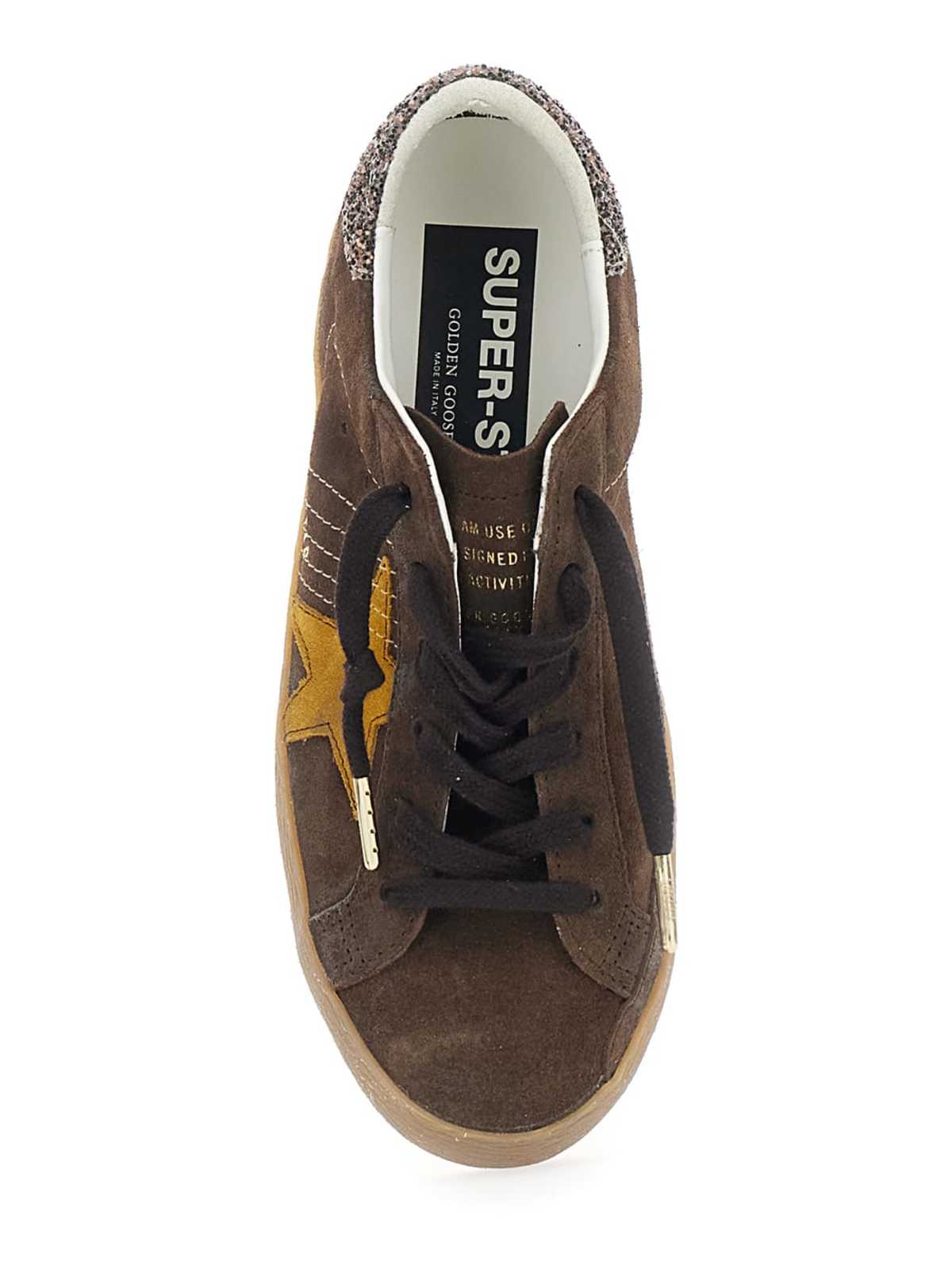 Golden Goose Super-Star Sneakers With Suede Upper and Glitter Detail on Brown Heel - Brown - Image 4 of 4