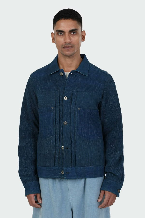 Kardo Craft Marvin Trucker Jacket Vintage Kantha - Indigo