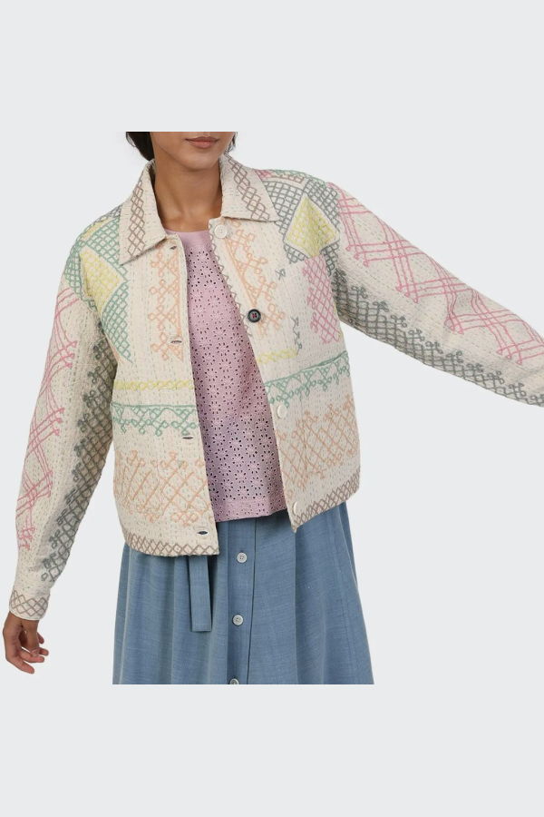 Kardo Craft Embroidered Suzani Rumi Jacket - Natural