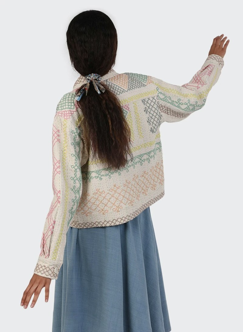 Kardo Craft Embroidered Suzani Rumi Jacket - Natural