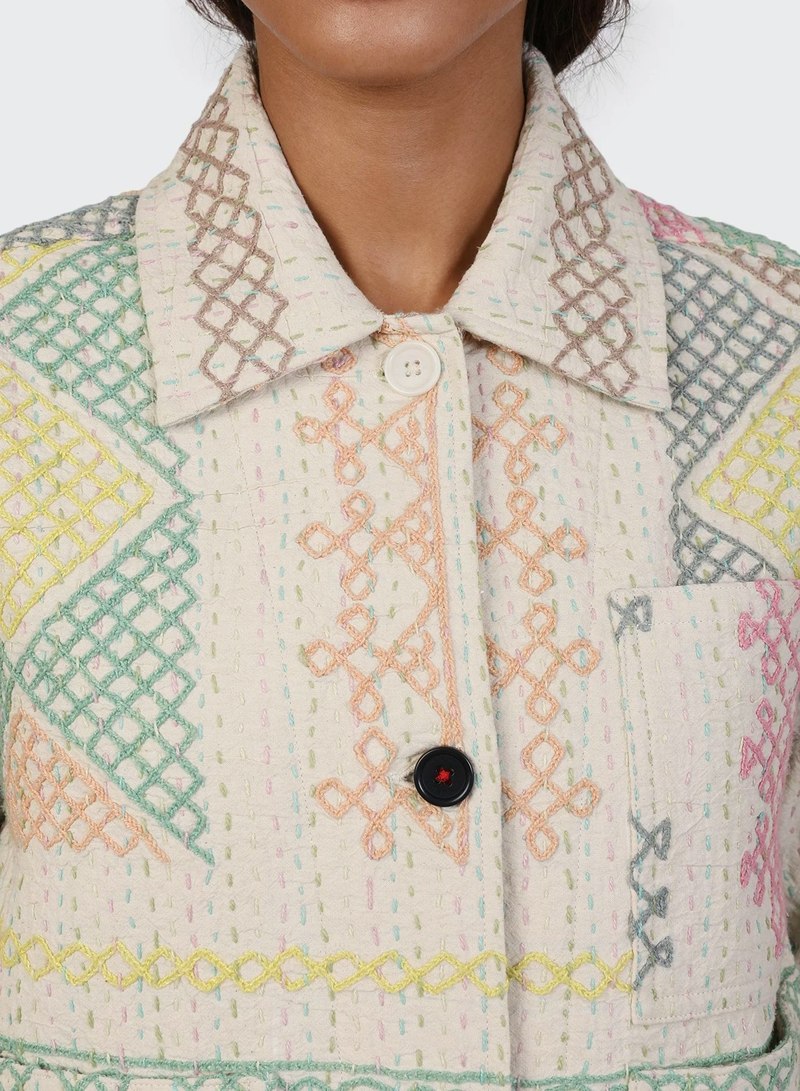Kardo Craft Embroidered Suzani Rumi Jacket - Natural