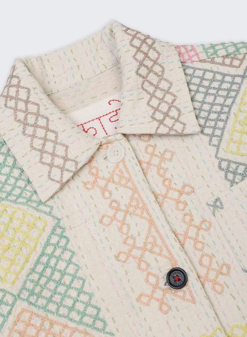 Kardo Craft Embroidered Suzani Rumi Jacket - Natural