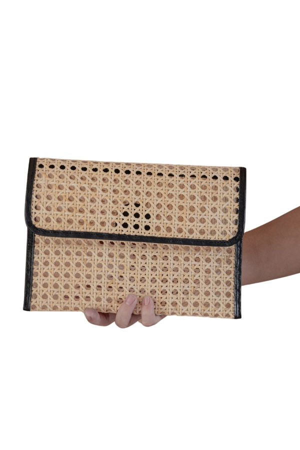 Village Thrive Eva Leather and Rattan Clutch