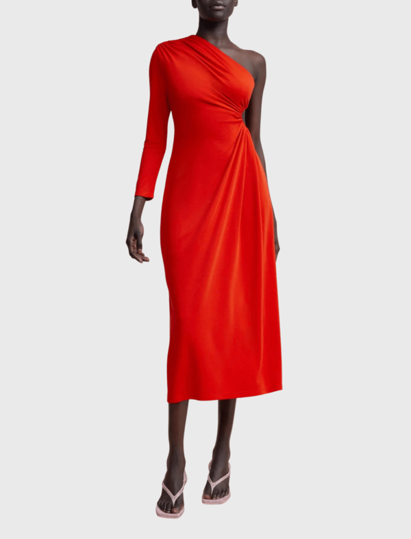 acler one shoulder dress BLENFLEET MAXI DRESS for Women, Satin Fabric, One-shoulder Neckline, Floor-length Hem, Gold Color, AU8 US4