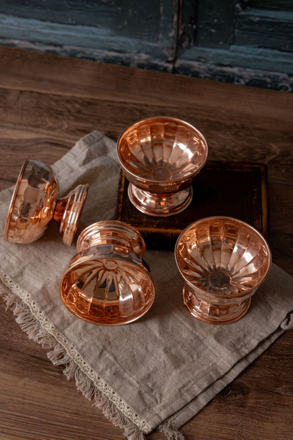 Coppermill Kitchen Copper Pedestal Bowls with Scalloped Panel Design Set of 2