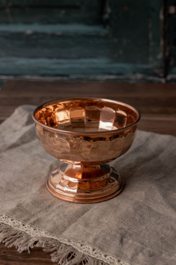 Coppermill Kitchen Copper Pedestal Bowls with Scalloped Panel Design Set of 2