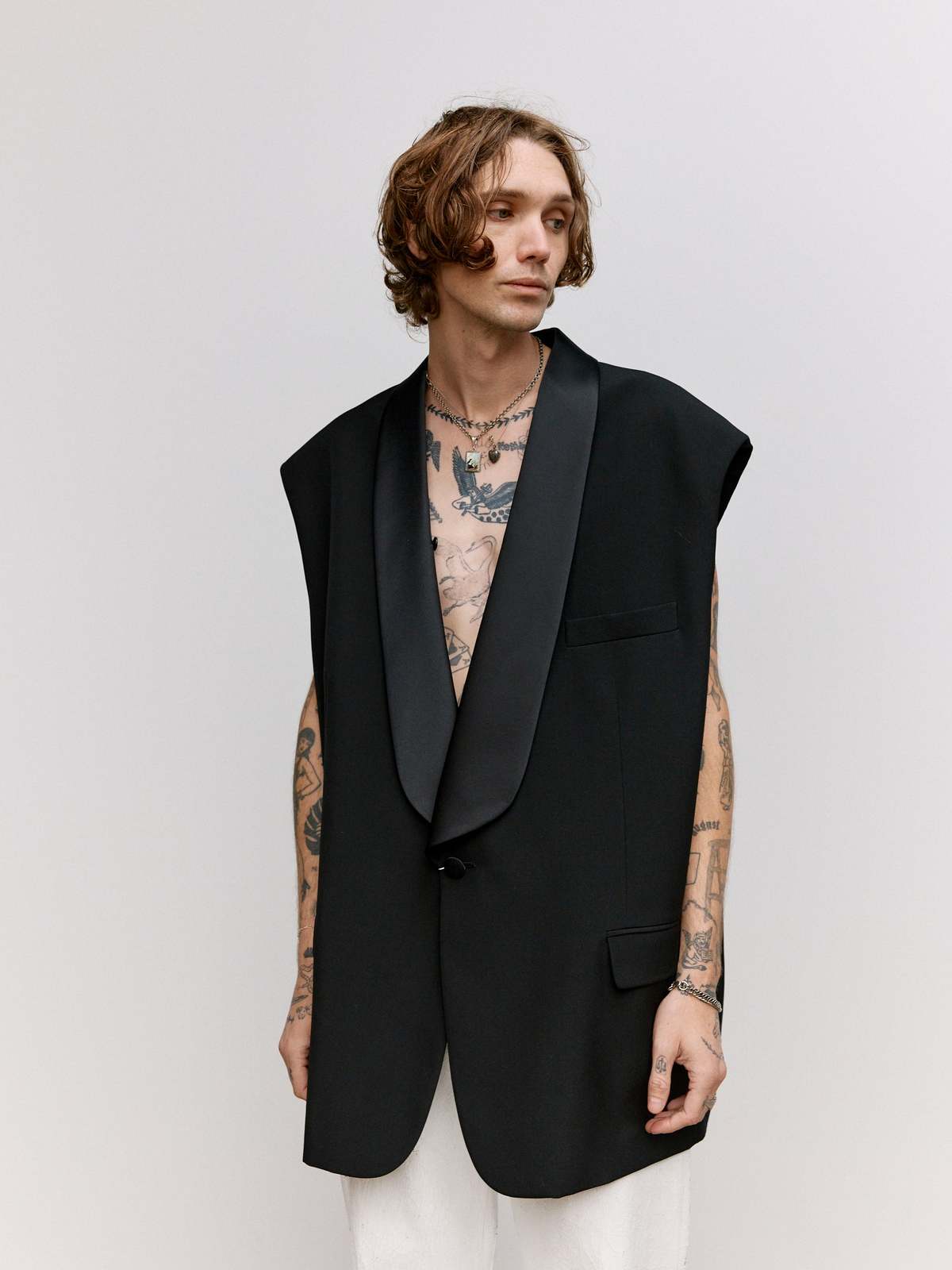 MM6 Maison Margiela Oversized Sleeveless Tuxedo Jacket - Image 1 of 10