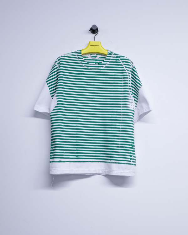 Camiel Fortgens Green & White Stripe Cotton Big Tee Camiel Fortgens Green & White Stripe Cotton Big Tee