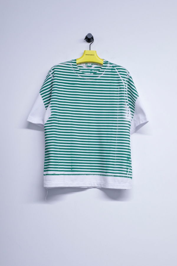 Camiel Fortgens Green & White Stripe Cotton Big Tee