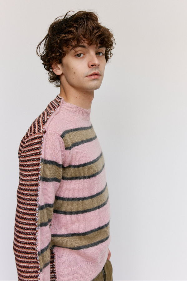 Marni Soft Pink Striped Mohair & Wool Half-and-Half Sweater