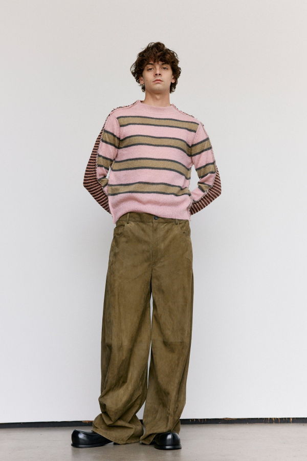 Marni Soft Pink Striped Mohair & Wool Half-and-Half Sweater