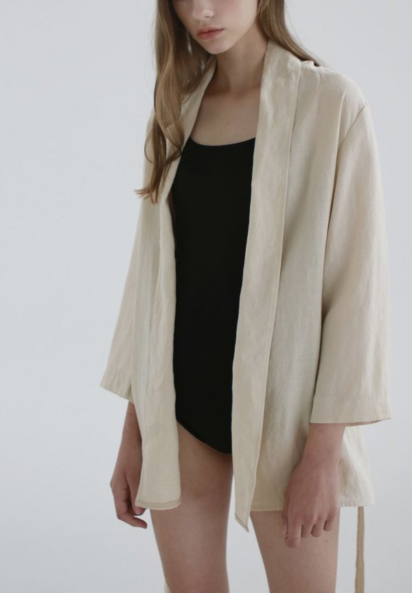 Nicole Kwon Concept Store Solid Linen Wrap Robe - beige Nicole Kwon Concept Store Solid Linen Wrap Robe - beige