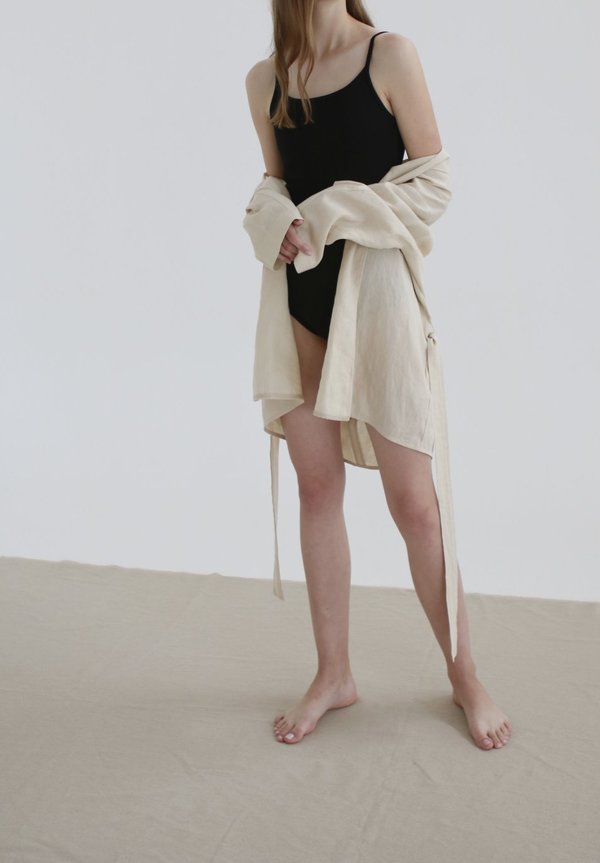 Nicole Kwon Concept Store Solid Linen Wrap Robe - beige Nicole Kwon Concept Store Solid Linen Wrap Robe - beige