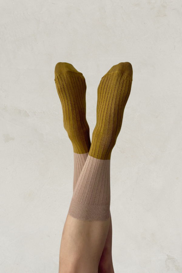 Escuyer Color Block Socks - Beige & Gold