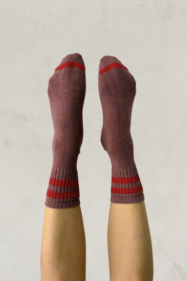 Escuyer Striped Ankle Socks - Dark Rose & Red