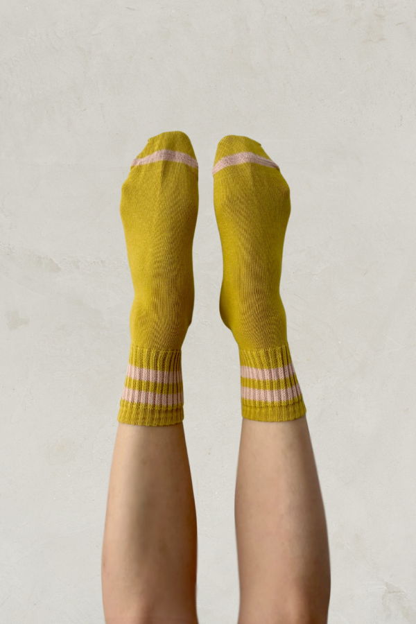 Escuyer Striped Ankle Socks - Yellow & Pink