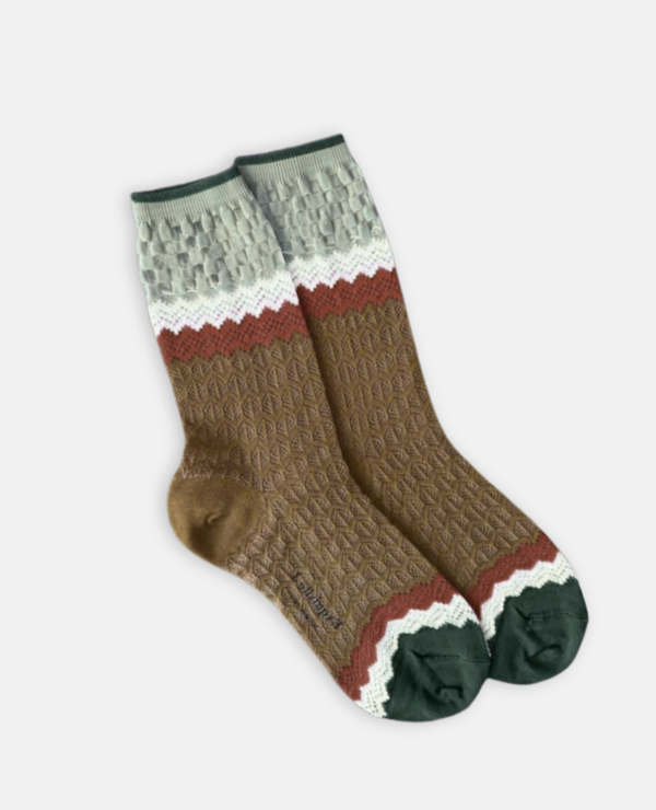 Exquisite J Holey Zig Zag Socks - Earth & Moss Exquisite J Holey Zig Zag Socks - Earth & Moss