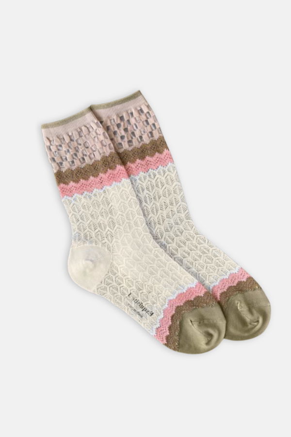 Exquisite J Holey Zig Zag Socks - Cream & Coffee