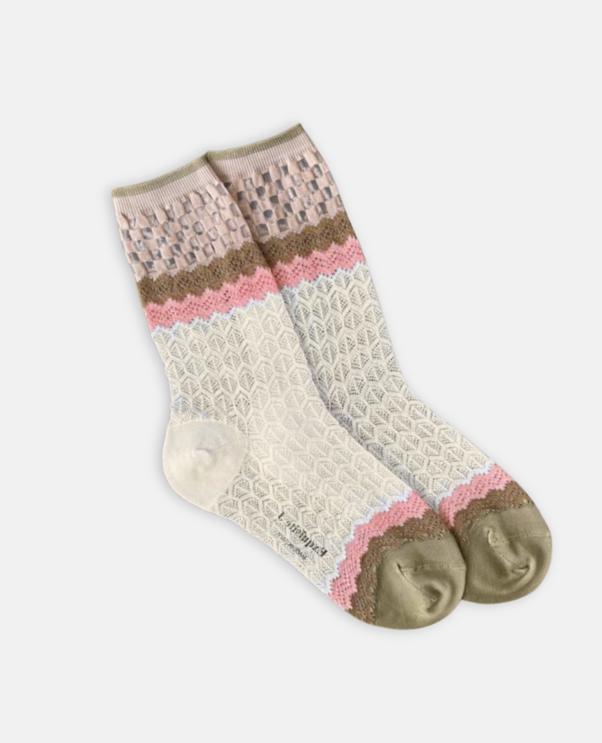 Exquisite J Holey Zig Zag Socks - Cream & Coffee - Image 1 of 1