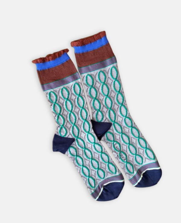 Exquisite J Seventies Multi Braid Socks - Preppy Green