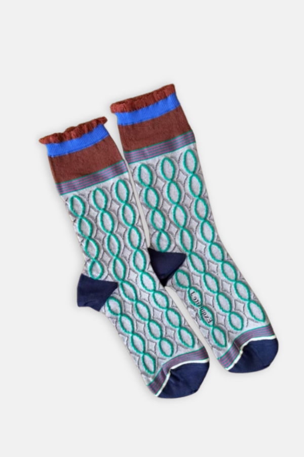 Exquisite J Seventies Multi Braid Socks - Preppy Green