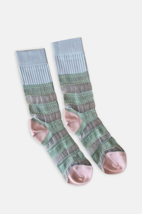 Exquisite J Transparent Stripes Socks - Grey & Green