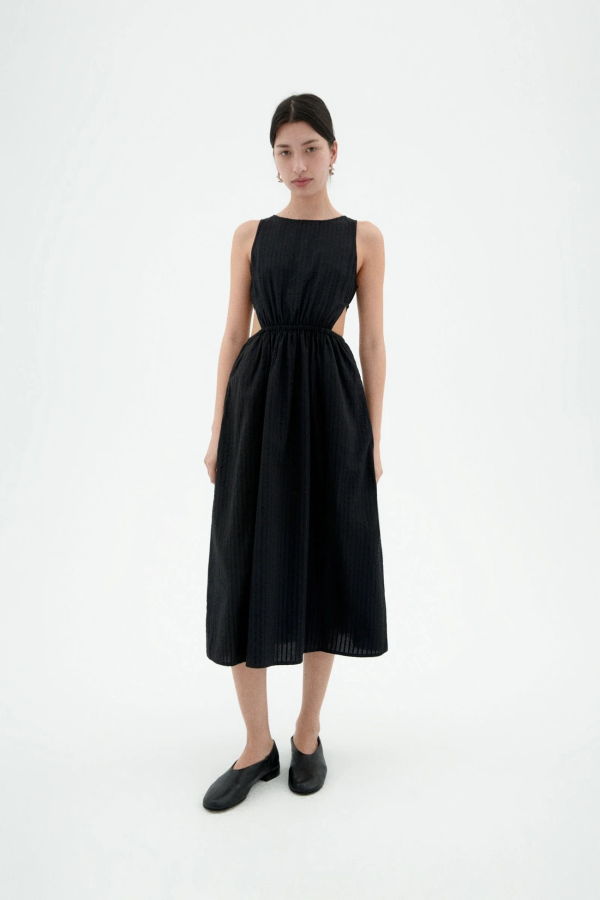 Thinking MU Kin Organic Cotton Seersucker Dress - Black