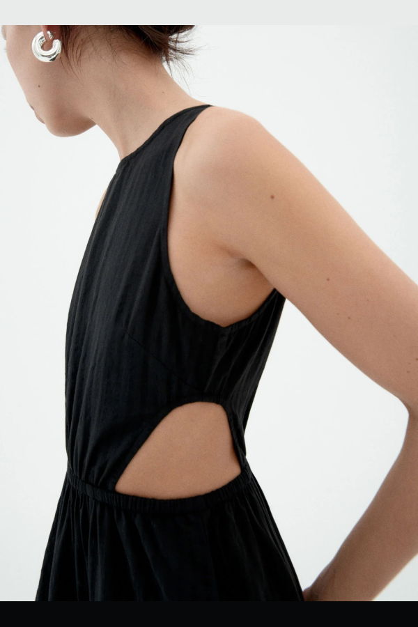 Thinking MU Kin Organic Cotton Seersucker Dress - Black