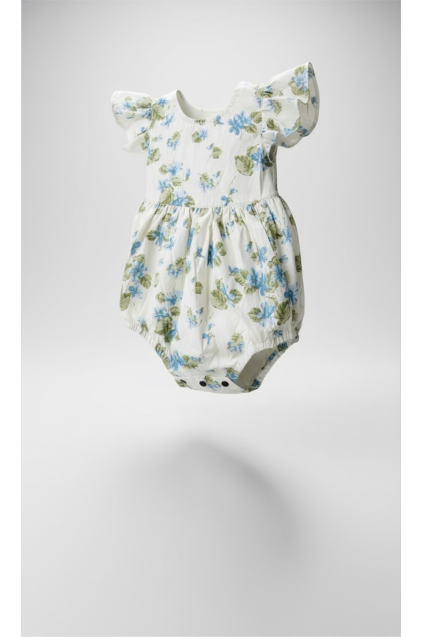 Piper&Cloth Josie Bubble Romper - Fleurs Bleues